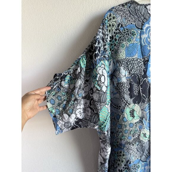Winton + Waits Women Floral Bombay Blue Kimono Duster Open Front Boho OSFM Beach - Picture 11 of 15